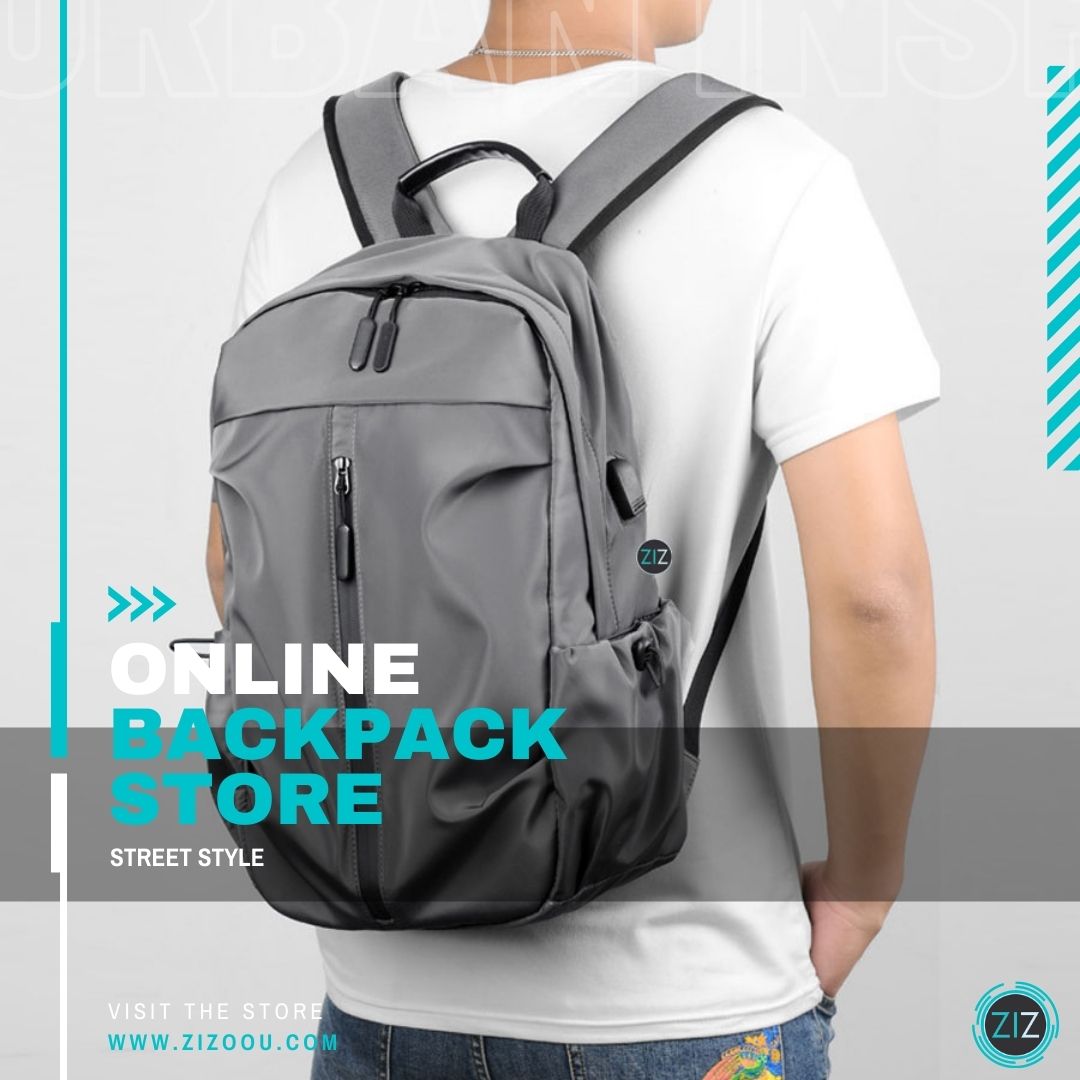 Balo đi học, đi làm, du lịch màu xám thời trang Hàn Quốc, vải chống nước, nhiều ngăn tiện lợi đựng laptop, đệm vai dày êm ái